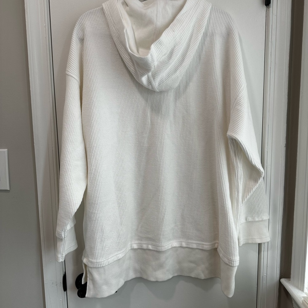 Aerie Women's White Waffle Henley Hoodie - Picture 5 of 8